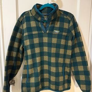 L.L. Bean Forest Green and Brown Checkered Fleece Woman’s Size XL